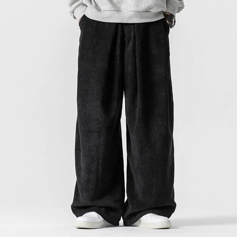 Pantaloni a gamba larga da uomo in velluto a coste di cotone tinta unita Buddha Stones con tasche - Image 23