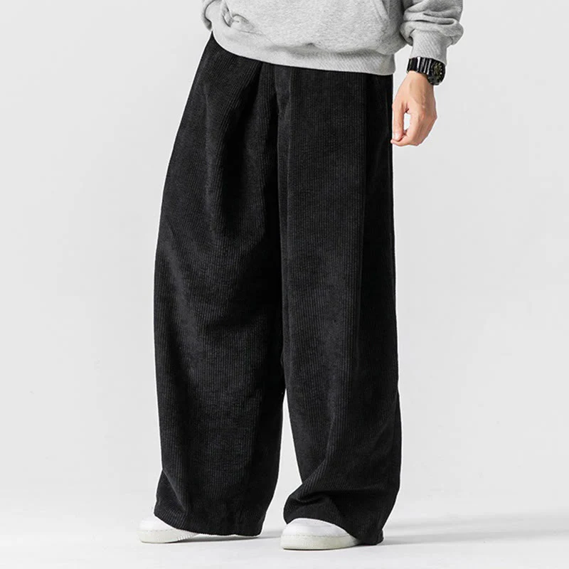 Pantaloni a gamba larga da uomo in velluto a coste di cotone tinta unita Buddha Stones con tasche - Image 24