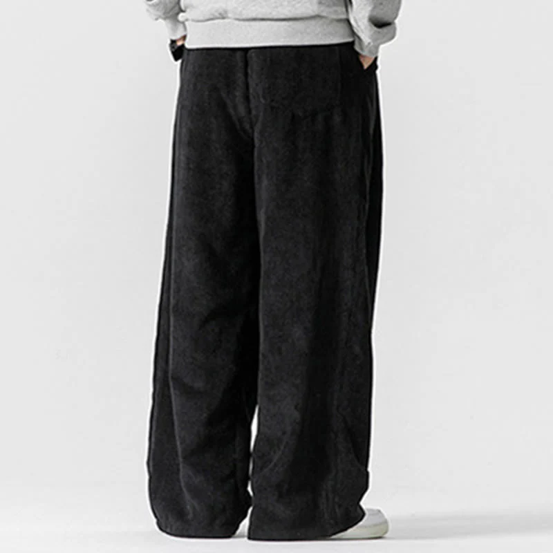 Pantaloni a gamba larga da uomo in velluto a coste di cotone tinta unita Buddha Stones con tasche - Image 26