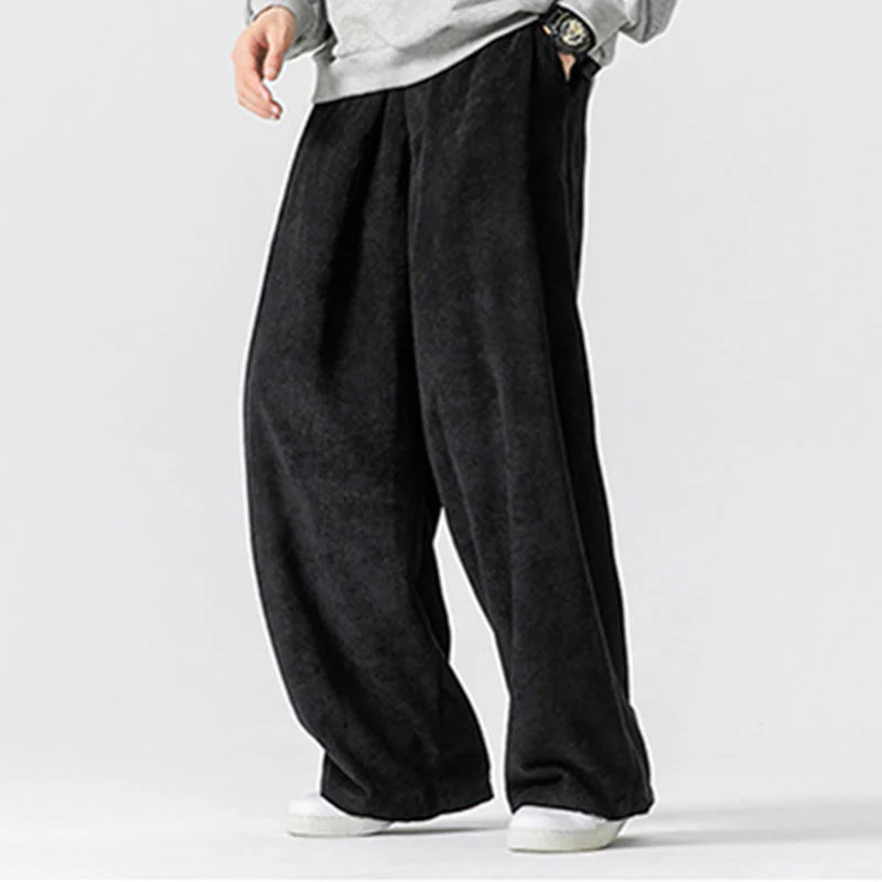 Pantaloni a gamba larga da uomo in velluto a coste di cotone tinta unita Buddha Stones con tasche - Image 28