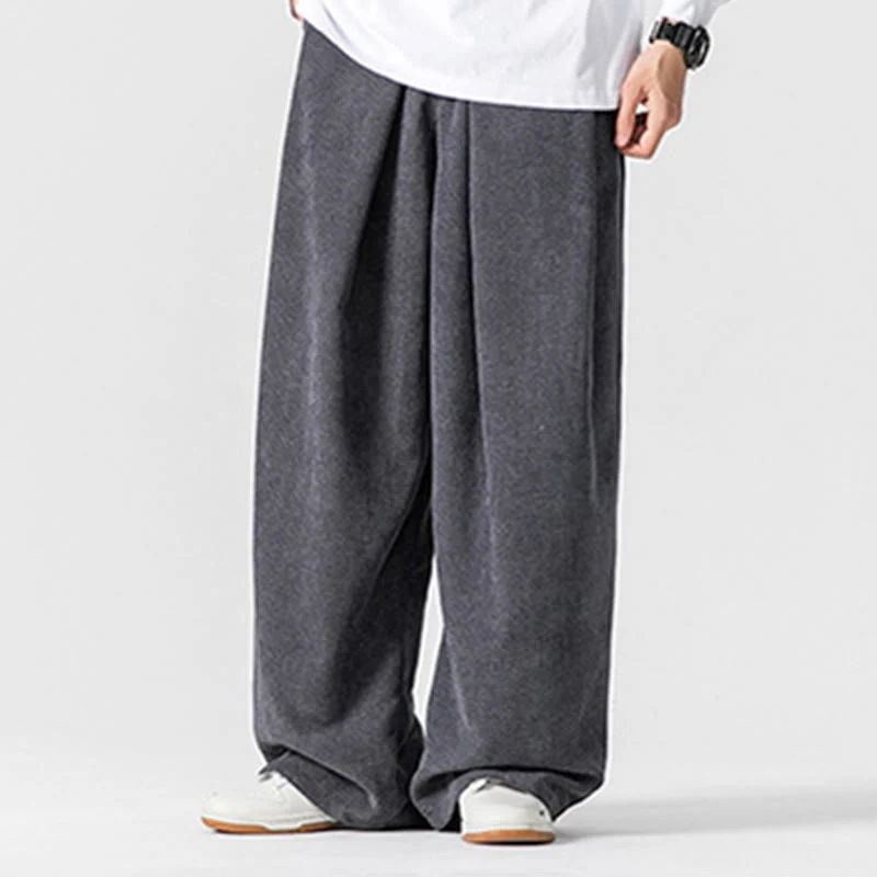 Pantaloni a gamba larga da uomo in velluto a coste di cotone tinta unita Buddha Stones con tasche - Image 3