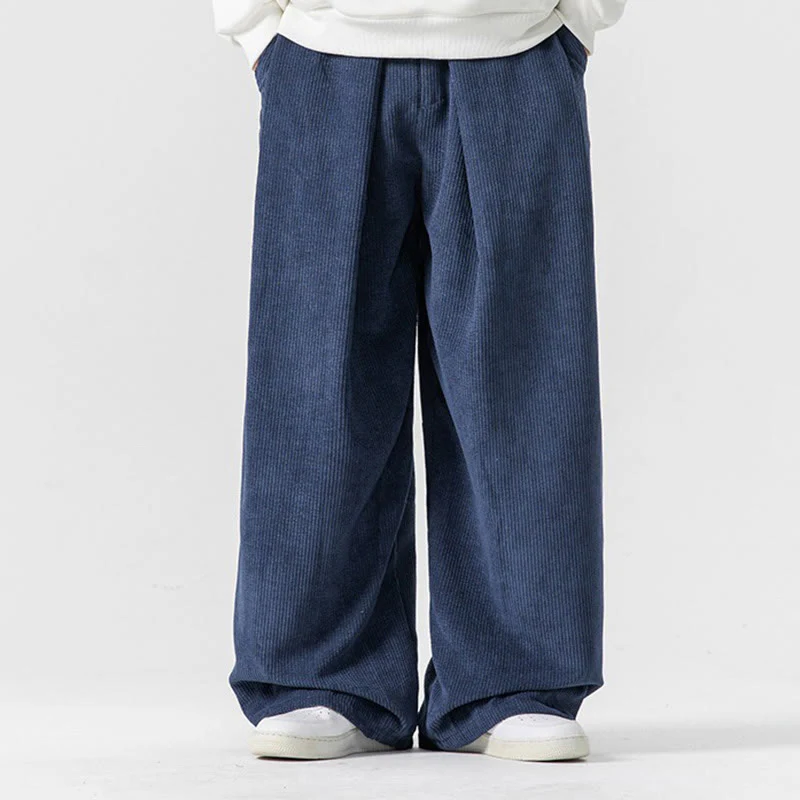 Pantaloni a gamba larga da uomo in velluto a coste di cotone tinta unita Buddha Stones con tasche - Image 31