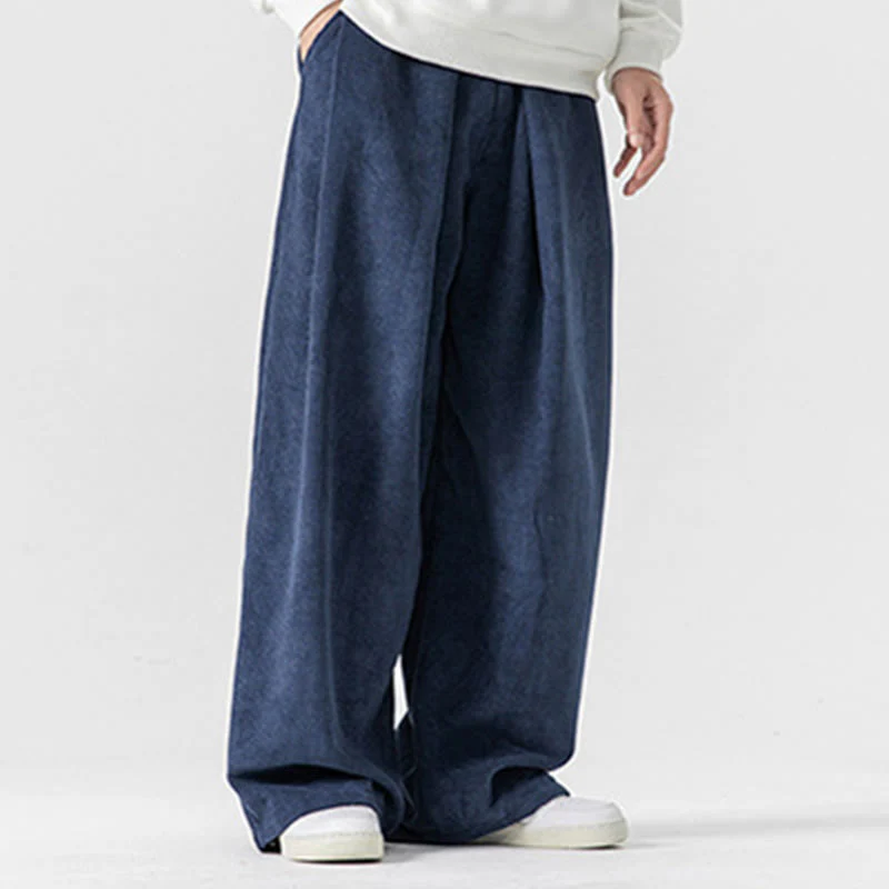 Pantaloni a gamba larga da uomo in velluto a coste di cotone tinta unita Buddha Stones con tasche - Image 32