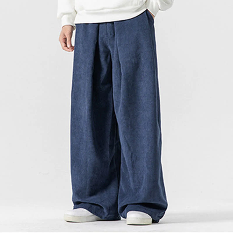 Pantaloni a gamba larga da uomo in velluto a coste di cotone tinta unita Buddha Stones con tasche - Image 33