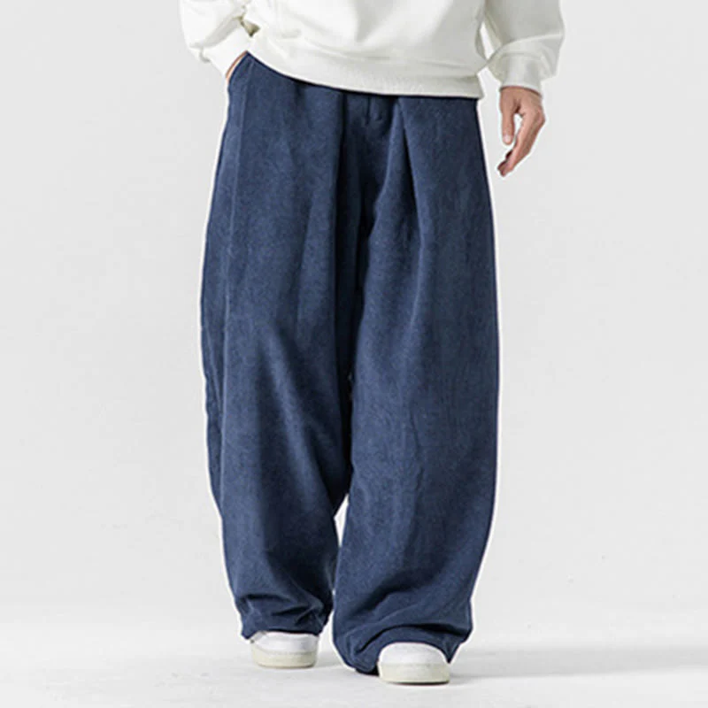 Pantaloni a gamba larga da uomo in velluto a coste di cotone tinta unita Buddha Stones con tasche - Image 34