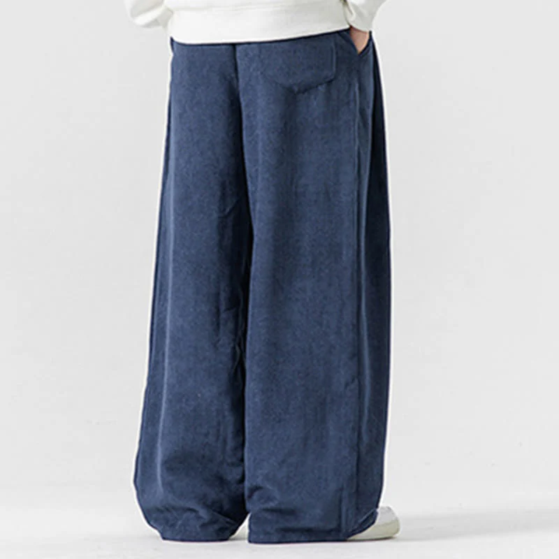 Pantaloni a gamba larga da uomo in velluto a coste di cotone tinta unita Buddha Stones con tasche - Image 35