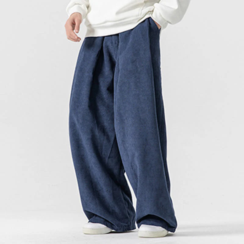 Pantaloni a gamba larga da uomo in velluto a coste di cotone tinta unita Buddha Stones con tasche - Image 36