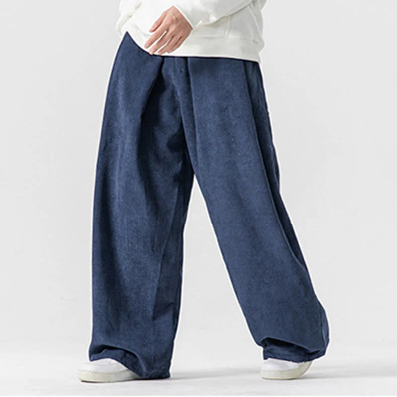 Pantaloni a gamba larga da uomo in velluto a coste di cotone tinta unita Buddha Stones con tasche - Image 37