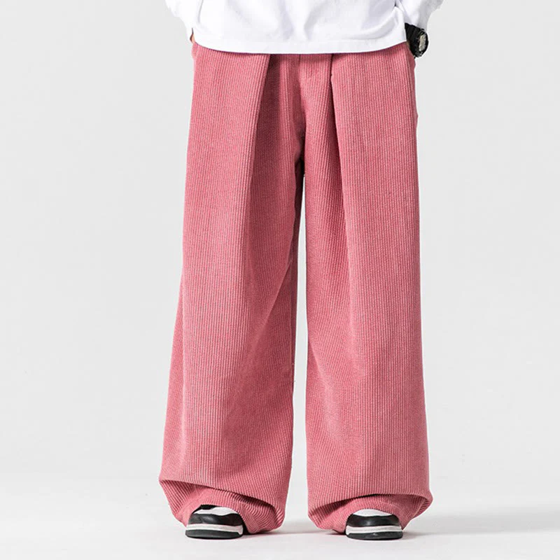 Pantaloni a gamba larga da uomo in velluto a coste di cotone tinta unita Buddha Stones con tasche - Image 38
