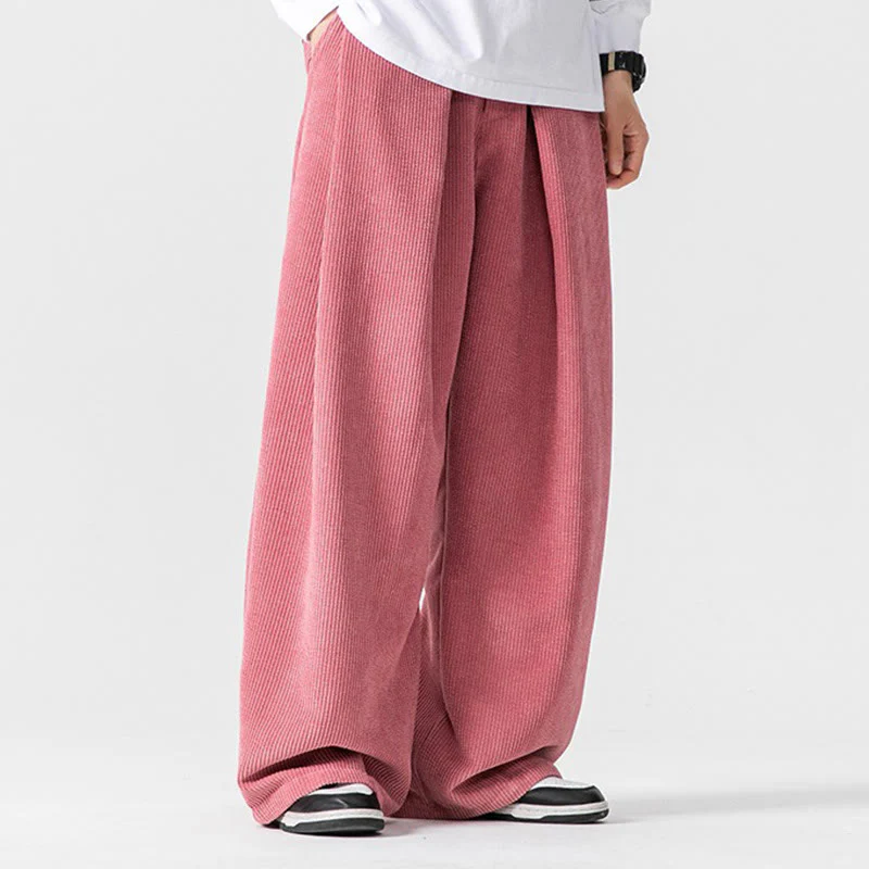 Pantaloni a gamba larga da uomo in velluto a coste di cotone tinta unita Buddha Stones con tasche - Image 39