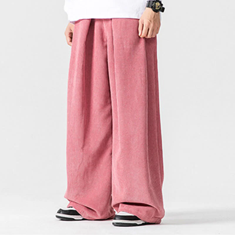 Pantaloni a gamba larga da uomo in velluto a coste di cotone tinta unita Buddha Stones con tasche - Image 40