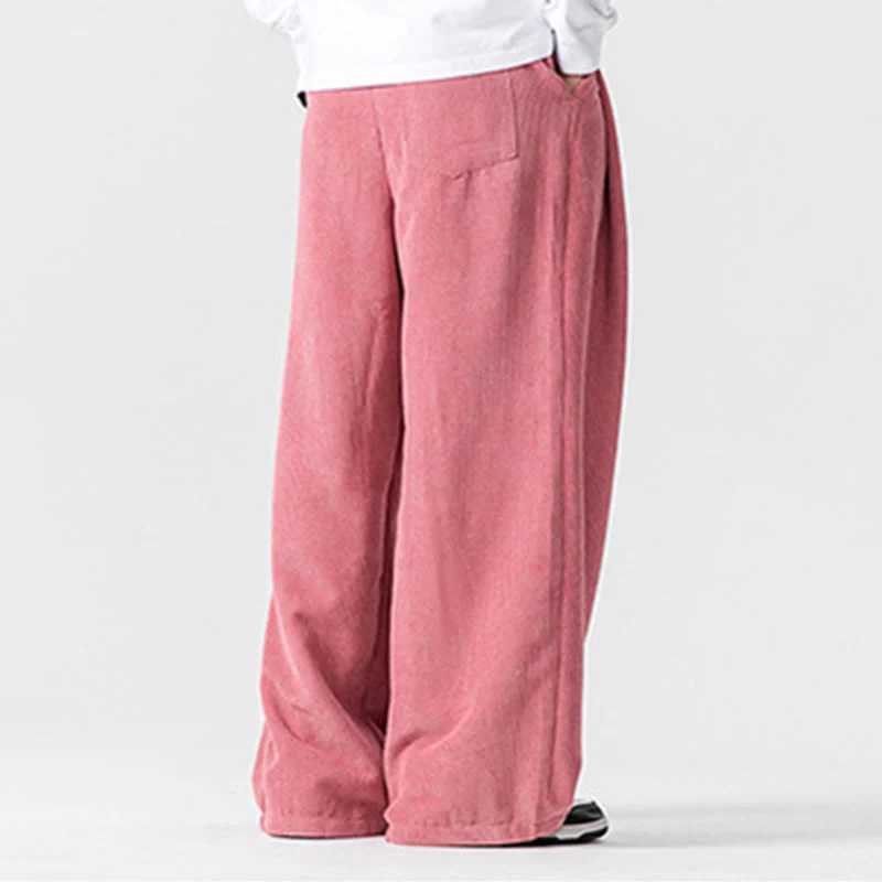 Pantaloni a gamba larga da uomo in velluto a coste di cotone tinta unita Buddha Stones con tasche - Image 42