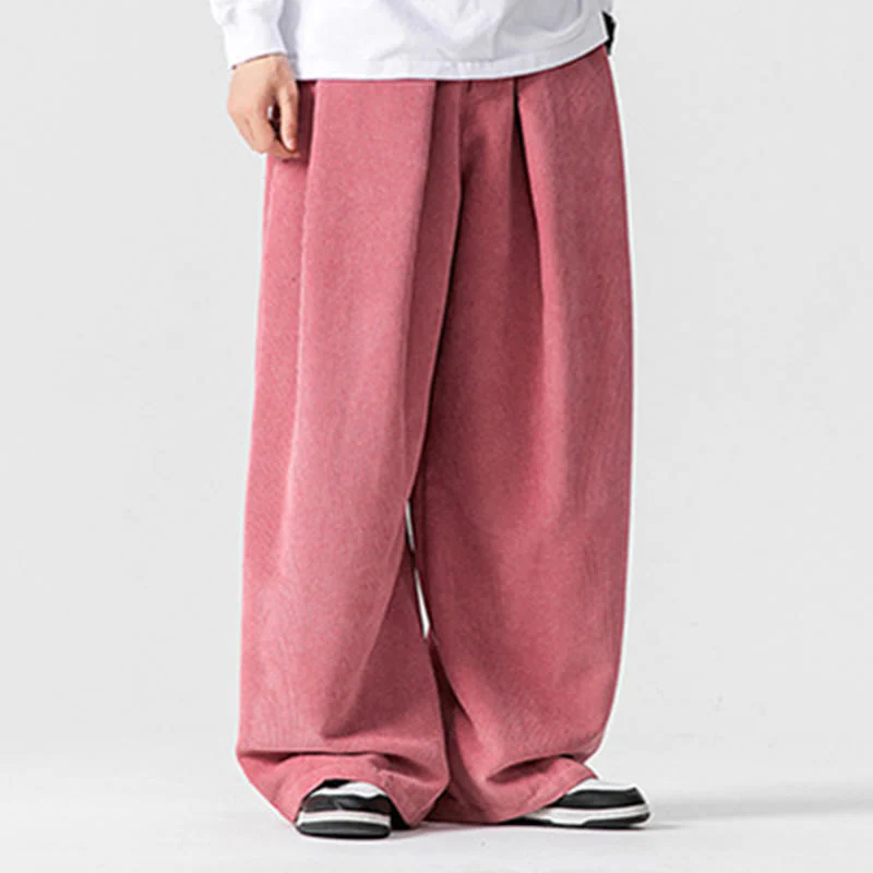 Pantaloni a gamba larga da uomo in velluto a coste di cotone tinta unita Buddha Stones con tasche - Image 43