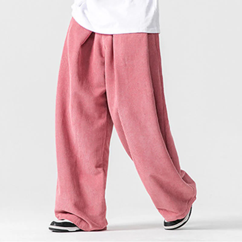 Pantaloni a gamba larga da uomo in velluto a coste di cotone tinta unita Buddha Stones con tasche - Image 44
