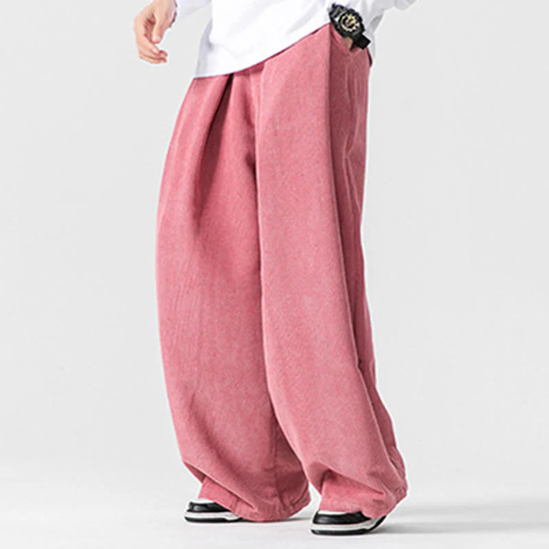 Pantaloni a gamba larga da uomo in velluto a coste di cotone tinta unita Buddha Stones con tasche - Image 45