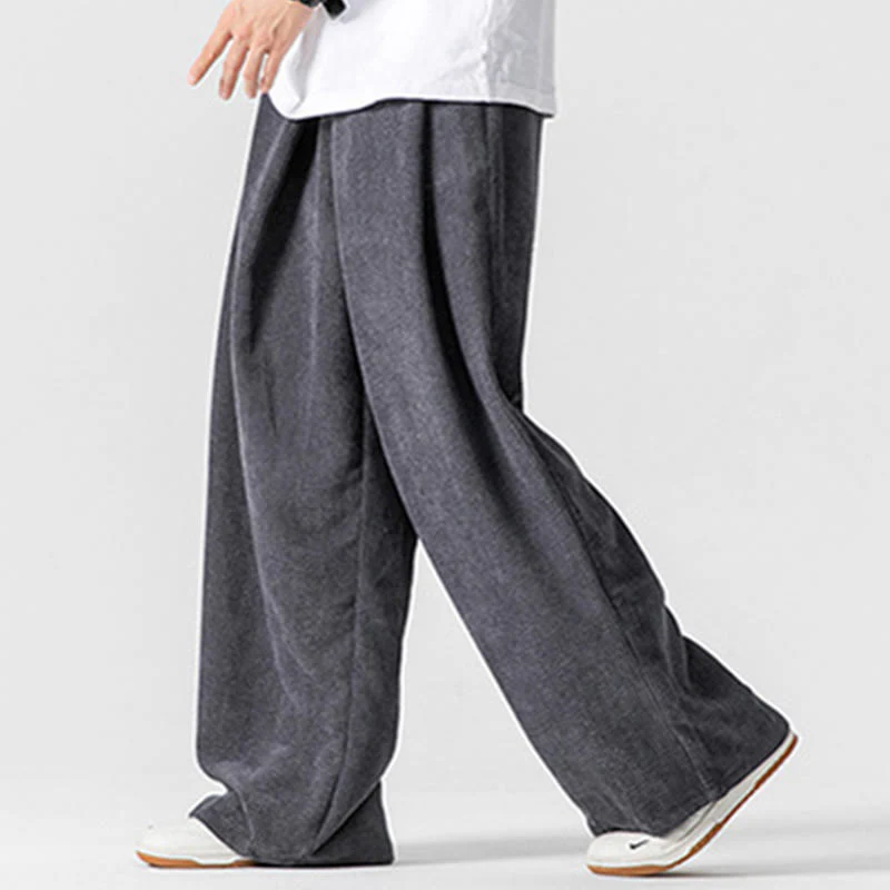 Pantaloni a gamba larga da uomo in velluto a coste di cotone tinta unita Buddha Stones con tasche - Image 5