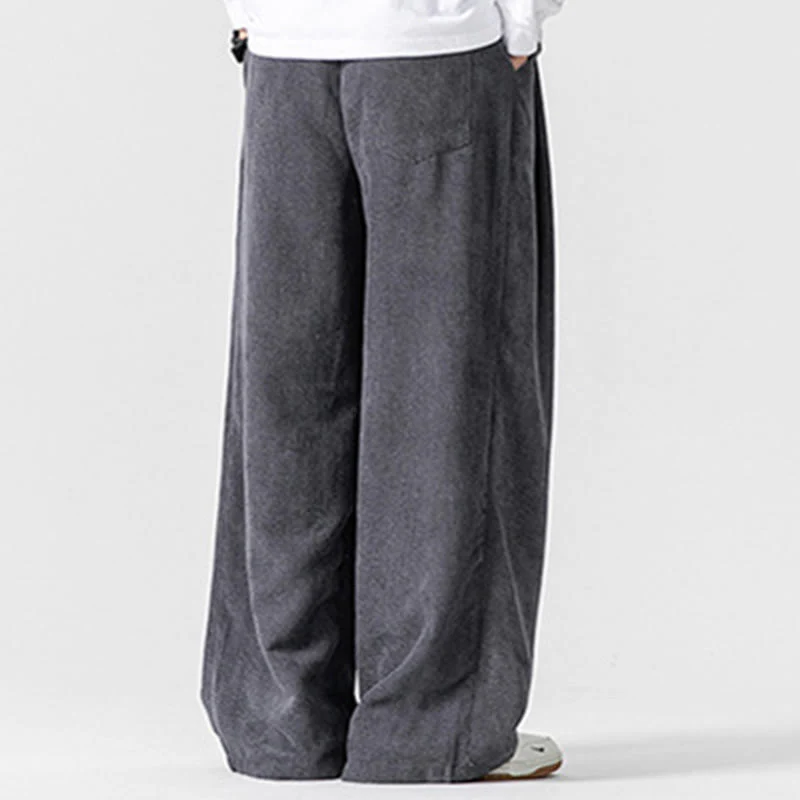 Pantaloni a gamba larga da uomo in velluto a coste di cotone tinta unita Buddha Stones con tasche - Image 6