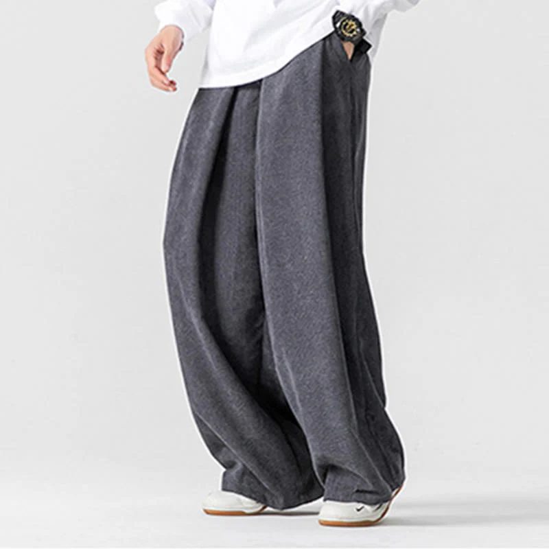 Pantaloni a gamba larga da uomo in velluto a coste di cotone tinta unita Buddha Stones con tasche - Image 8