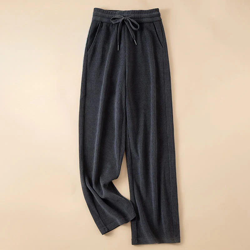 Pantaloni a gamba larga in cotone con tasche, colore puro, da donna , Buddha Stones