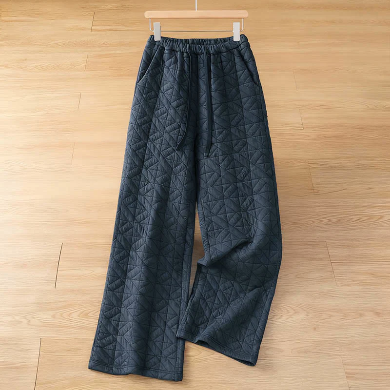 Pantaloni a gamba larga termici con coulisse e tasche, tinta unita, da donna , Buddha Stones - Image 15