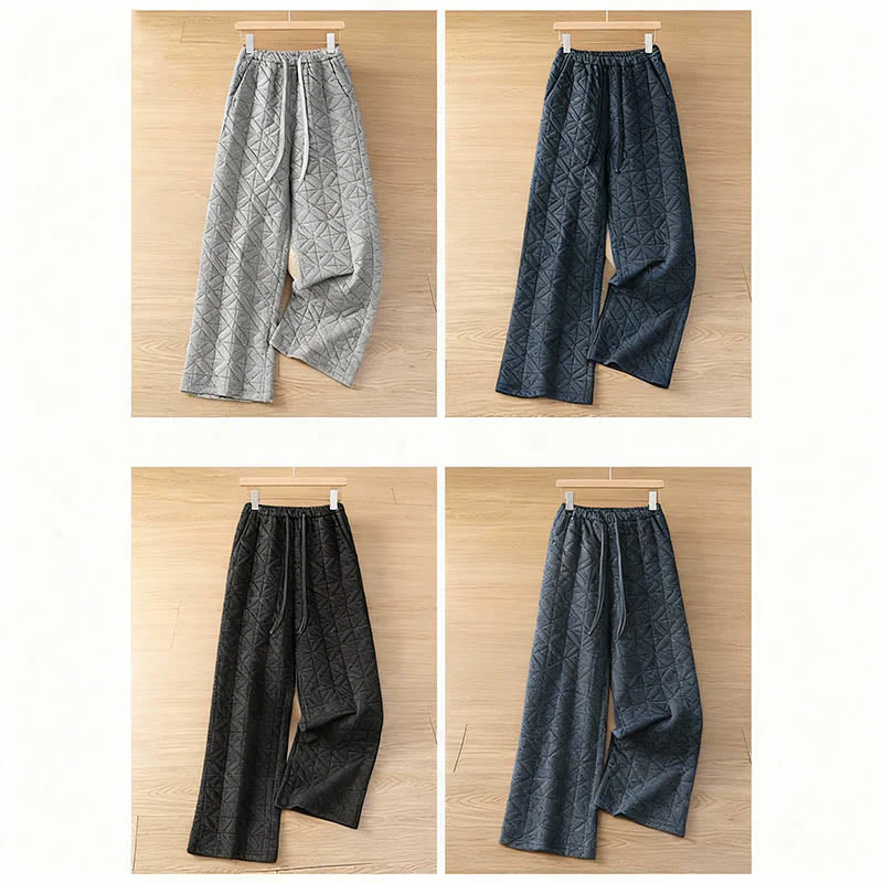 Pantaloni a gamba larga termici con coulisse e tasche, tinta unita, da donna , Buddha Stones - Image 19