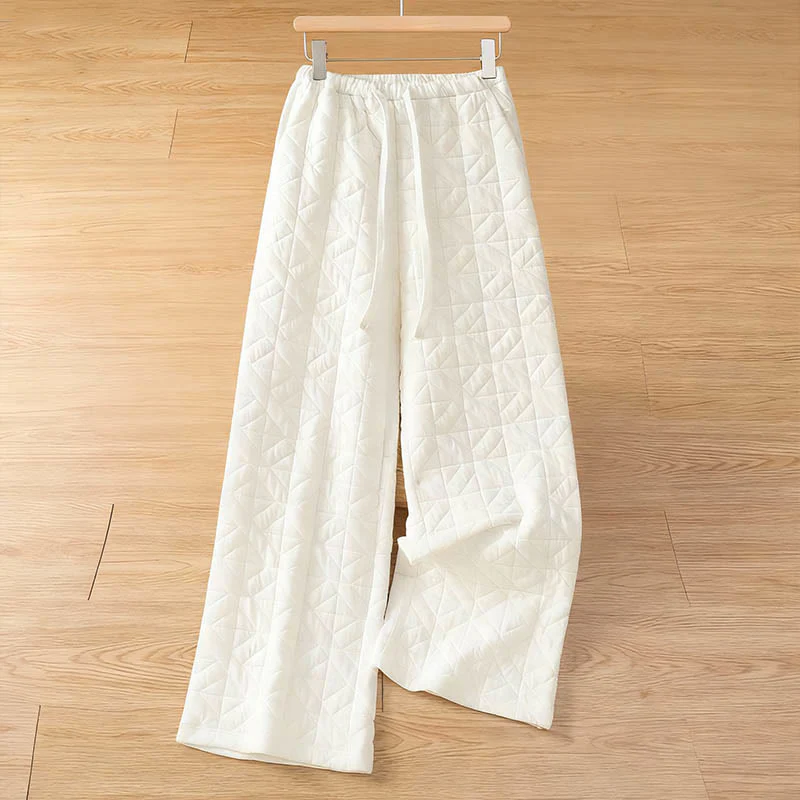 Pantaloni a gamba larga termici con coulisse e tasche, tinta unita, da donna , Buddha Stones - Image 2