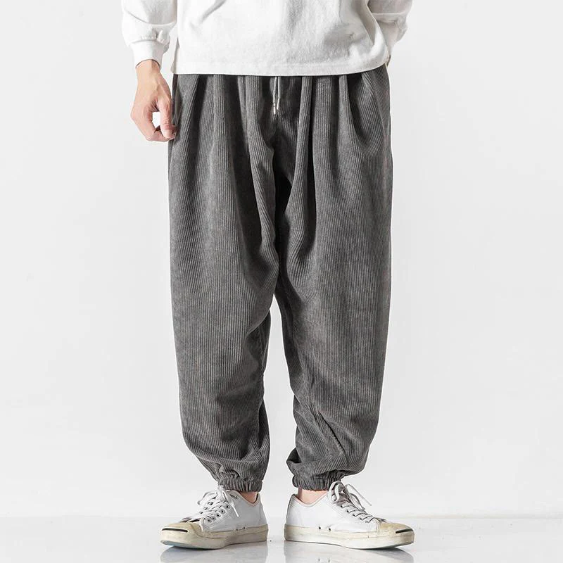 Pantaloni alla caviglia in velluto a coste con coulisse e tasche, casual e colorati, da uomo, modello Buddha Stones