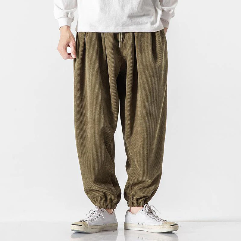 Pantaloni alla caviglia in velluto a coste con coulisse e tasche, casual e colorati, da uomo, modello Buddha Stones - Image 19