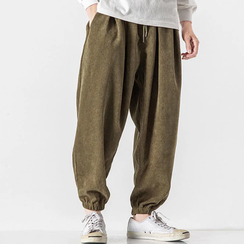 Pantaloni alla caviglia in velluto a coste con coulisse e tasche, casual e colorati, da uomo, modello Buddha Stones - Image 22