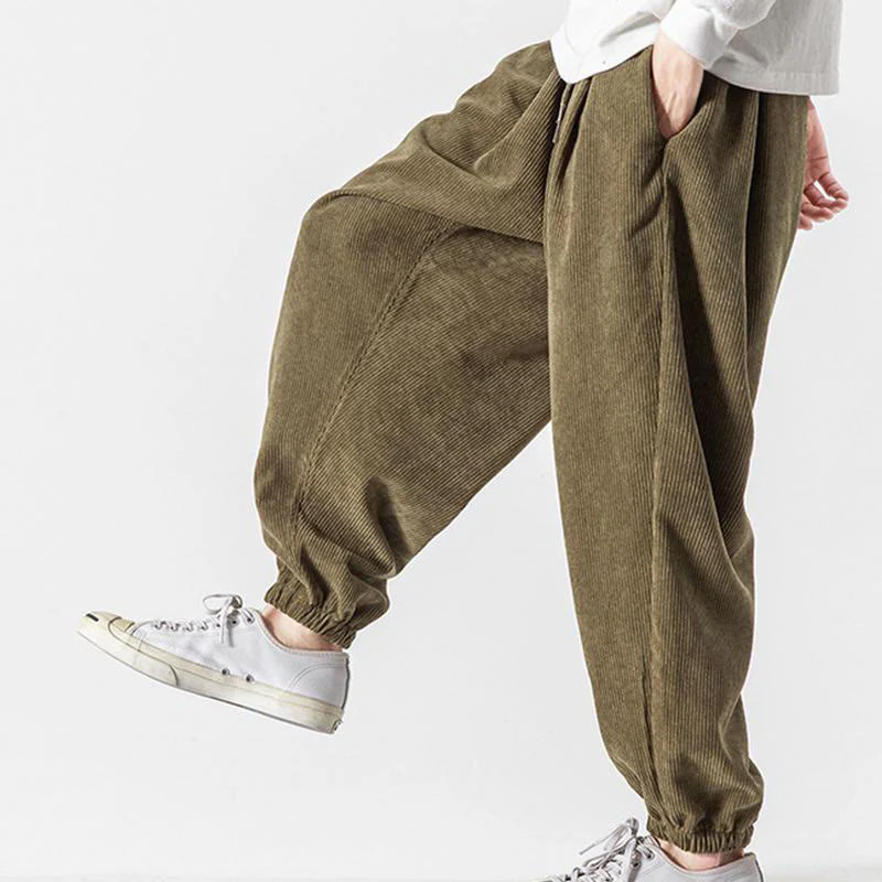 Pantaloni alla caviglia in velluto a coste con coulisse e tasche, casual e colorati, da uomo, modello Buddha Stones - Image 26