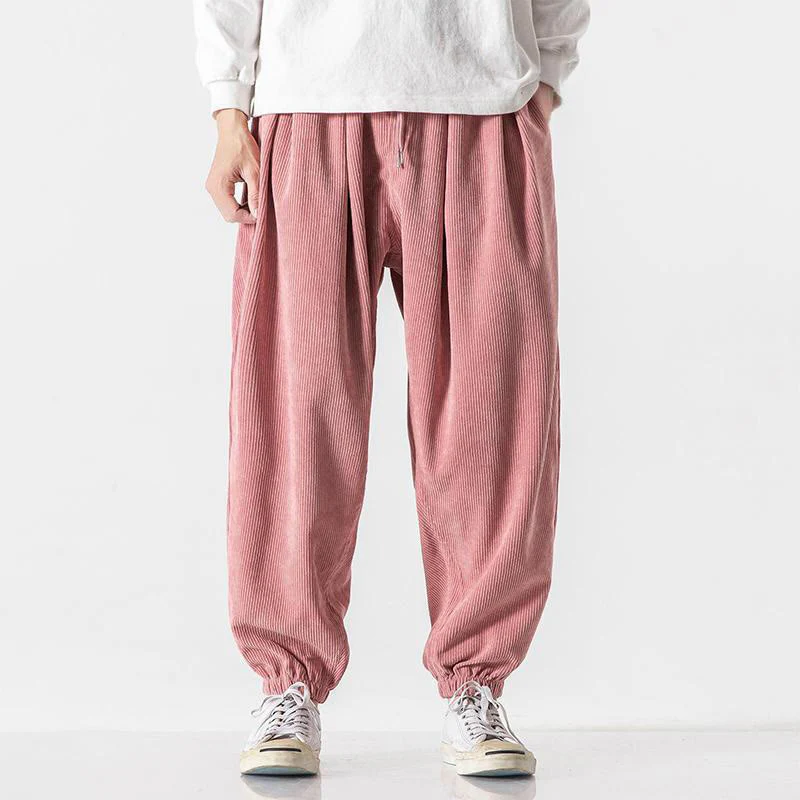 Pantaloni alla caviglia in velluto a coste con coulisse e tasche, casual e colorati, da uomo, modello Buddha Stones - Image 27