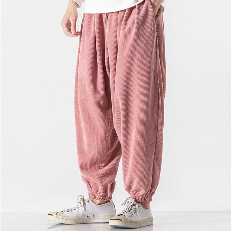 Pantaloni alla caviglia in velluto a coste con coulisse e tasche, casual e colorati, da uomo, modello Buddha Stones - Image 29