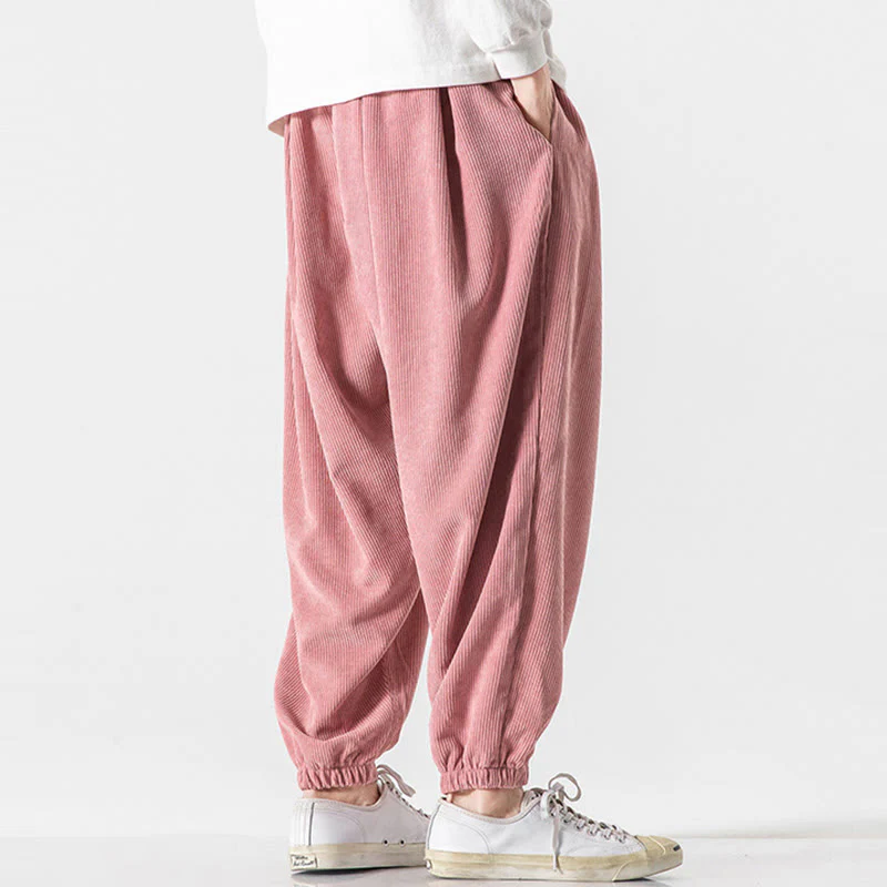 Pantaloni alla caviglia in velluto a coste con coulisse e tasche, casual e colorati, da uomo, modello Buddha Stones - Image 31