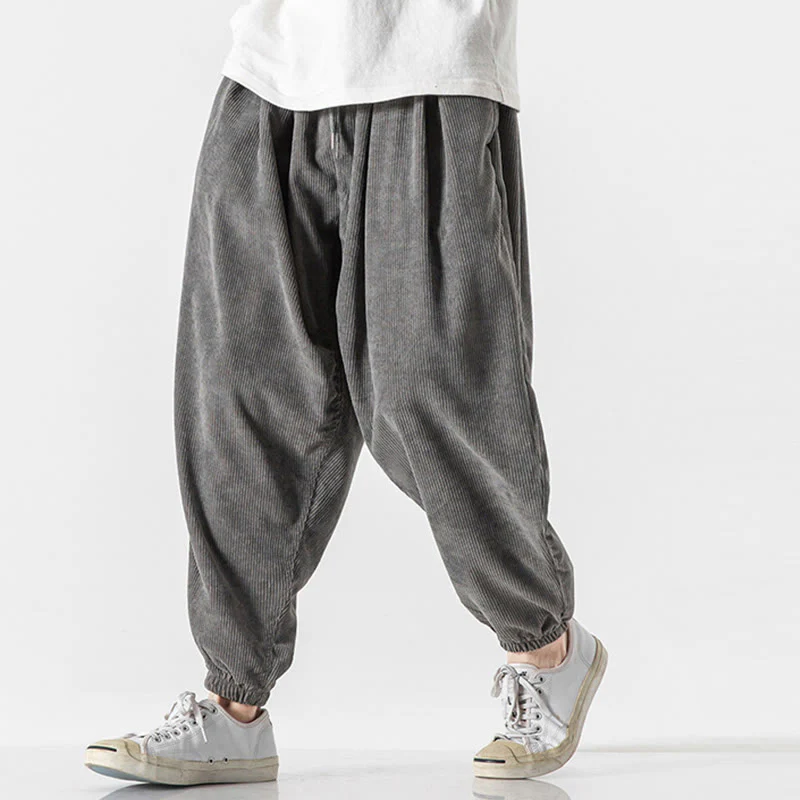 Pantaloni alla caviglia in velluto a coste con coulisse e tasche, casual e colorati, da uomo, modello Buddha Stones - Image 5