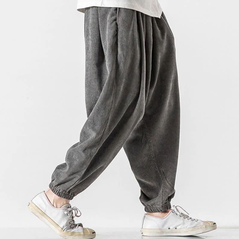 Pantaloni alla caviglia in velluto a coste con coulisse e tasche, casual e colorati, da uomo, modello Buddha Stones - Image 6