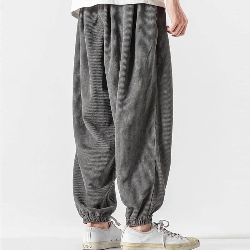 Pantaloni alla caviglia in velluto a coste con coulisse e tasche, casual e colorati, da uomo, modello Buddha Stones - Image 7
