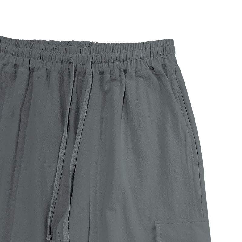 Pantaloni cargo da uomo in lino tinta unita con coulisse e tasche Buddha Stones - Image 18