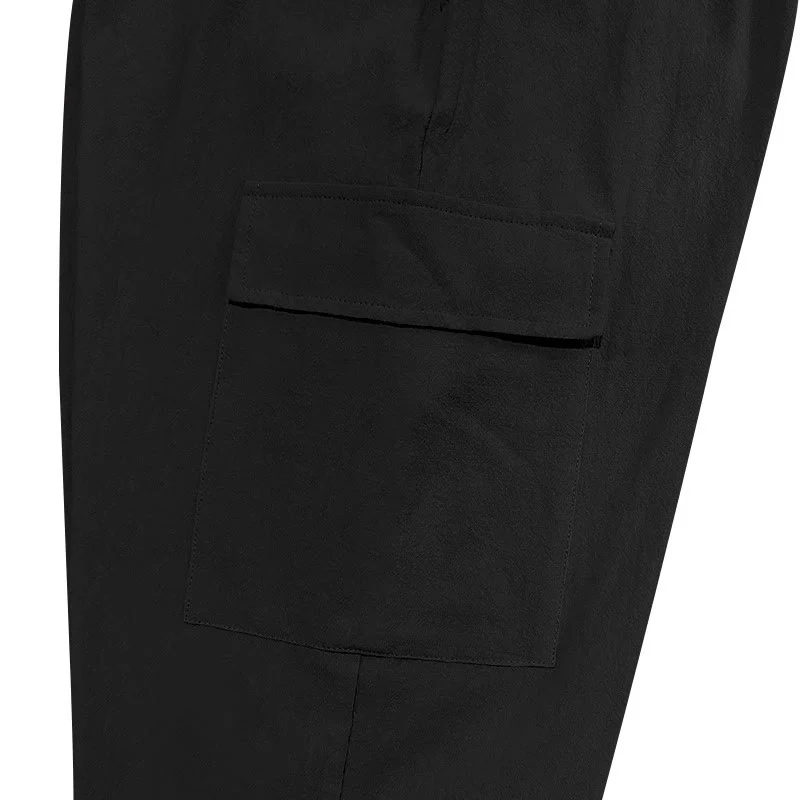 Pantaloni cargo da uomo in lino tinta unita con coulisse e tasche Buddha Stones - Image 8