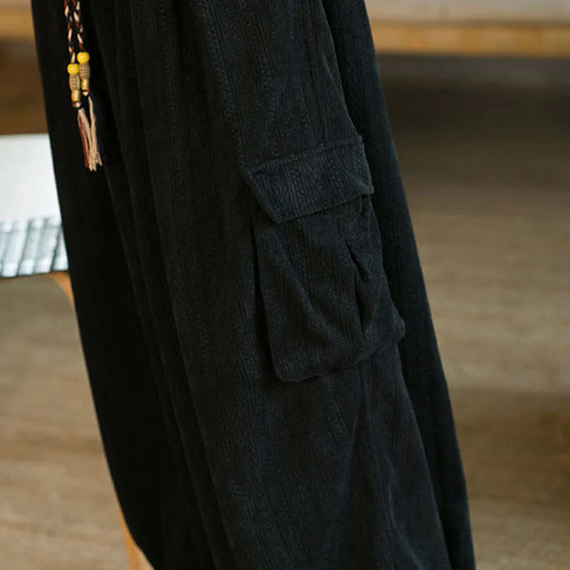 Pantaloni cargo in velluto a coste con coulisse e tasche da uomo Buddha Stones autunno inverno - Image 13