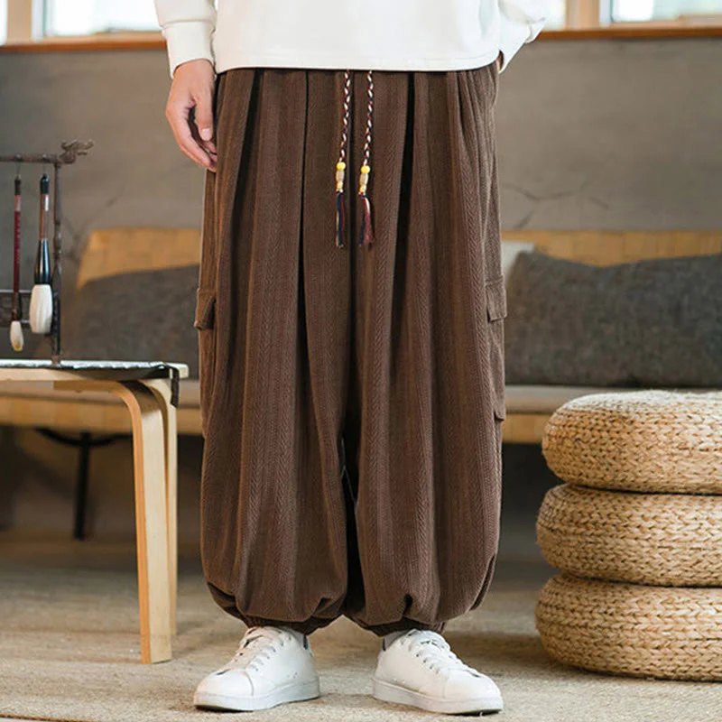 Pantaloni cargo in velluto a coste con coulisse e tasche da uomo Buddha Stones autunno inverno - Image 16