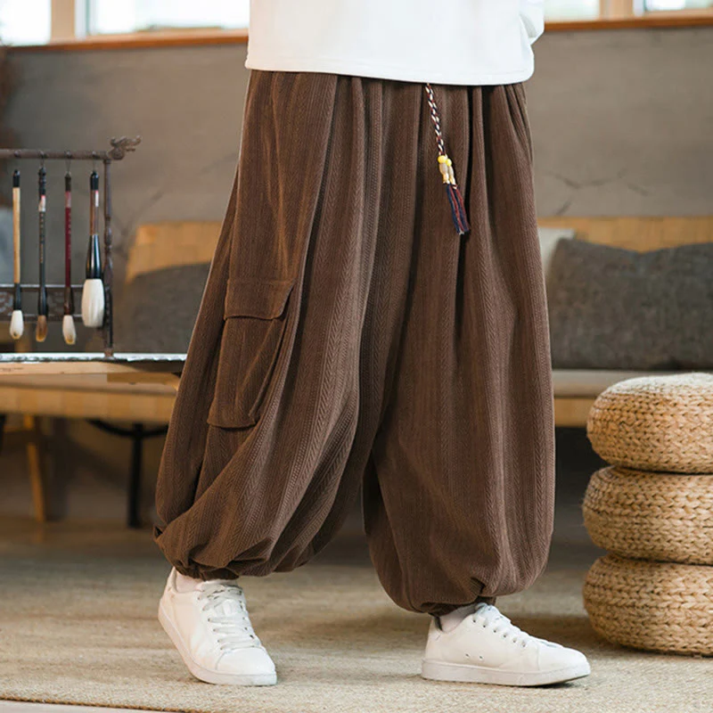 Pantaloni cargo in velluto a coste con coulisse e tasche da uomo Buddha Stones autunno inverno - Image 17