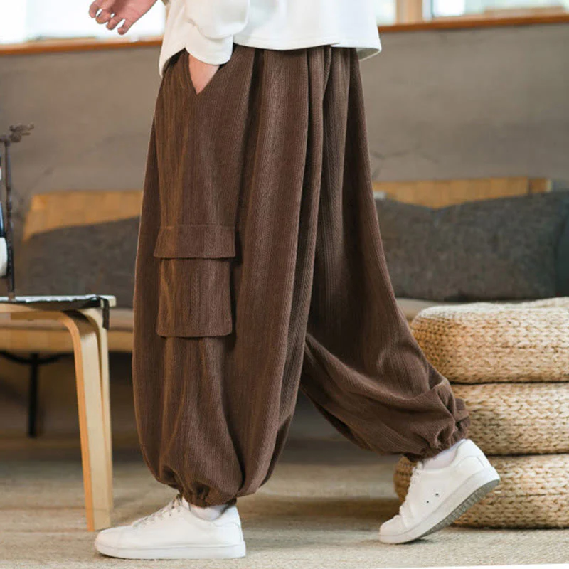 Pantaloni cargo in velluto a coste con coulisse e tasche da uomo Buddha Stones autunno inverno - Image 20