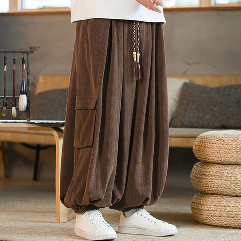 Pantaloni cargo in velluto a coste con coulisse e tasche da uomo Buddha Stones autunno inverno - Image 23
