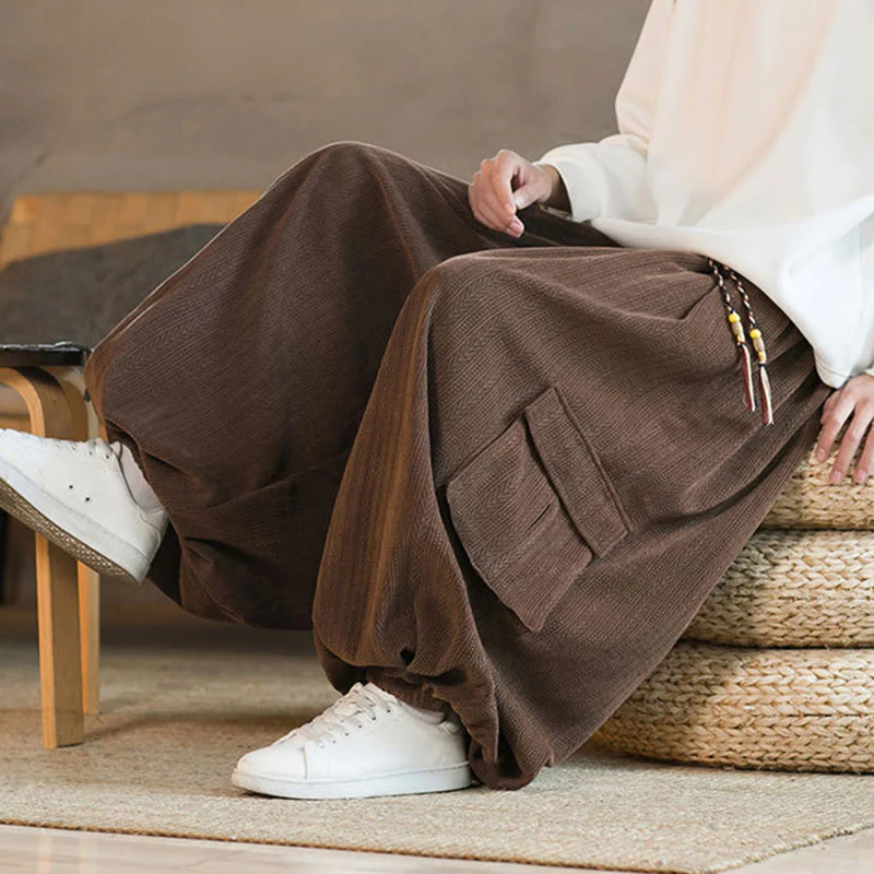 Pantaloni cargo in velluto a coste con coulisse e tasche da uomo Buddha Stones autunno inverno - Image 25