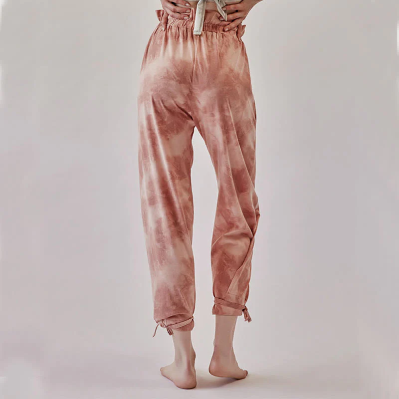 Pantaloni casual Buddha Stones con lacci per le gambe, stampa a inchiostro, pantaloni in spandex da donna - Image 5