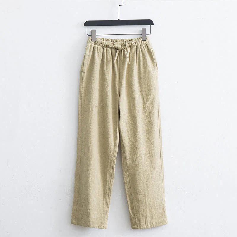 Pantaloni casual con coulisse in cotone e lino tinta unita da uomo Buddha Stones con tasche