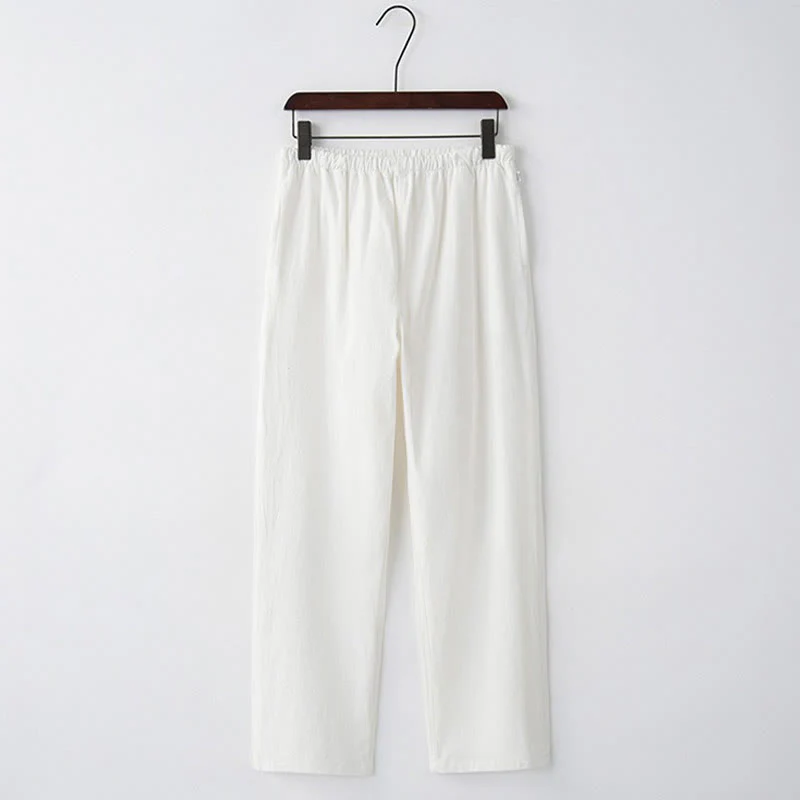 Pantaloni casual con coulisse in cotone e lino tinta unita da uomo Buddha Stones con tasche - Image 10