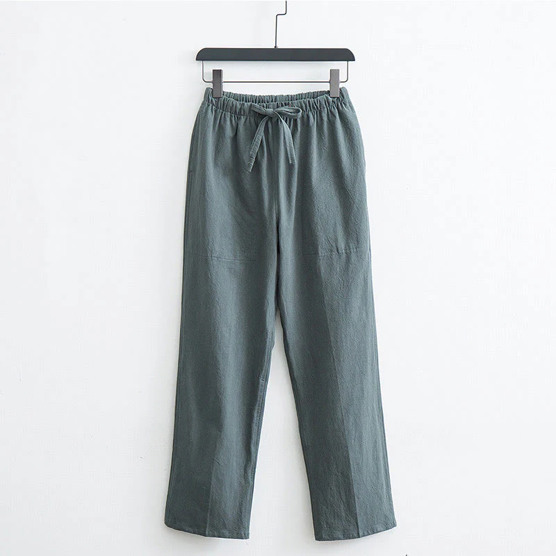 Pantaloni casual con coulisse in cotone e lino tinta unita da uomo Buddha Stones con tasche - Image 12