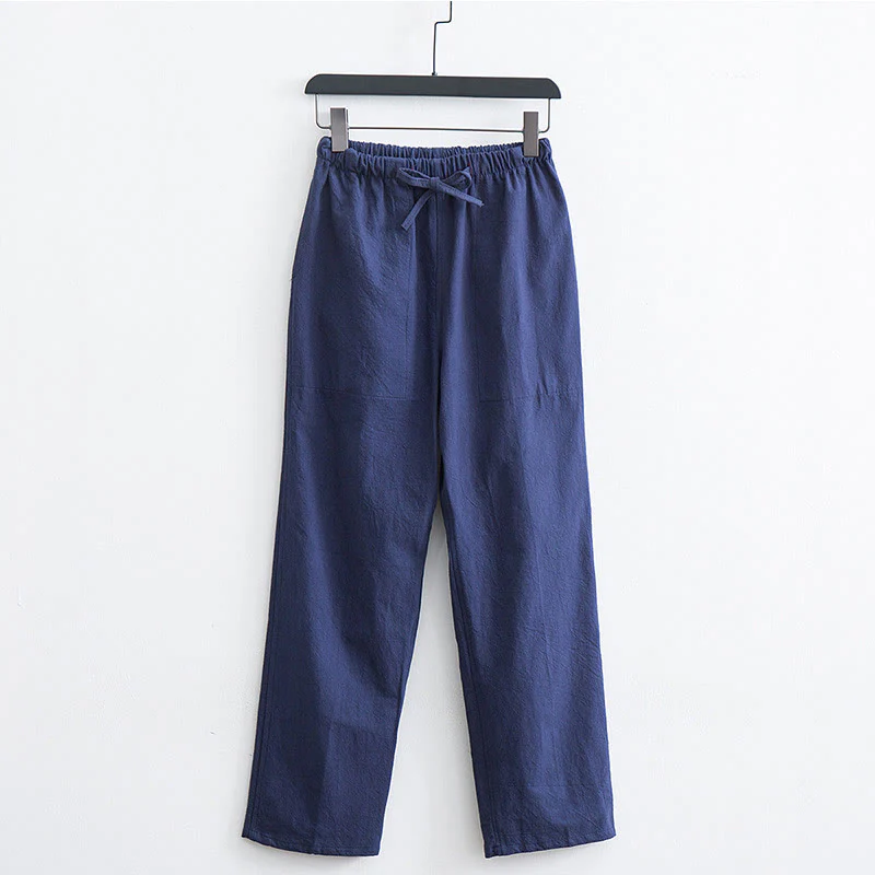 Pantaloni casual con coulisse in cotone e lino tinta unita da uomo Buddha Stones con tasche - Image 13