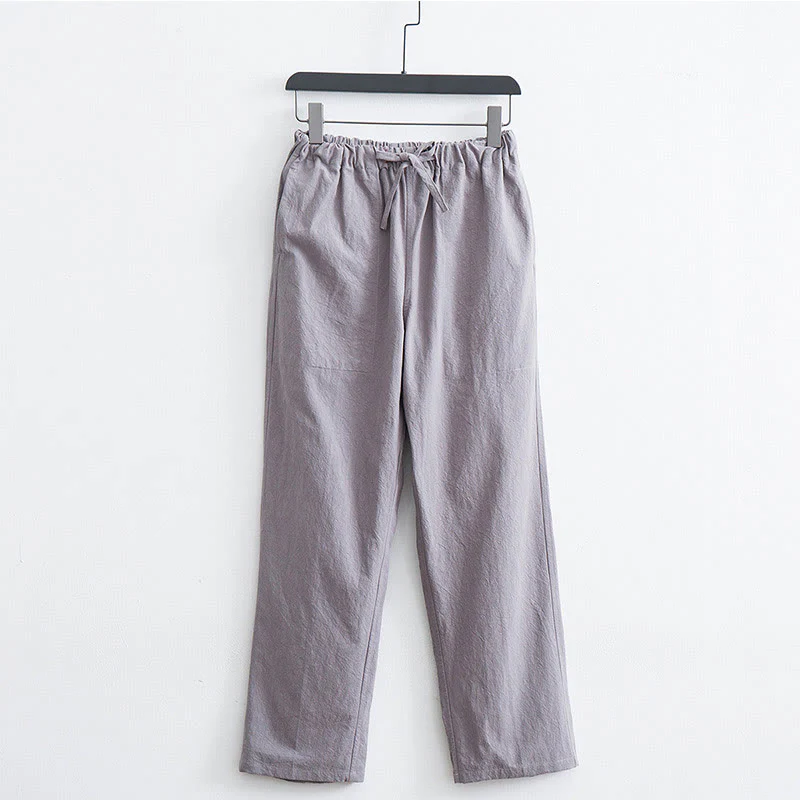 Pantaloni casual con coulisse in cotone e lino tinta unita da uomo Buddha Stones con tasche - Image 14